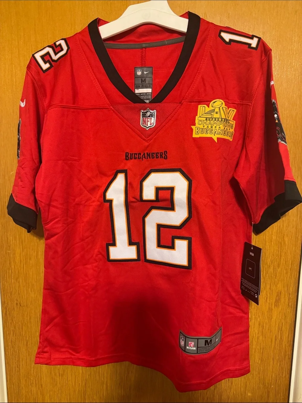 Nike kids Red Buccaneers #12 Jersey with Black Trim
